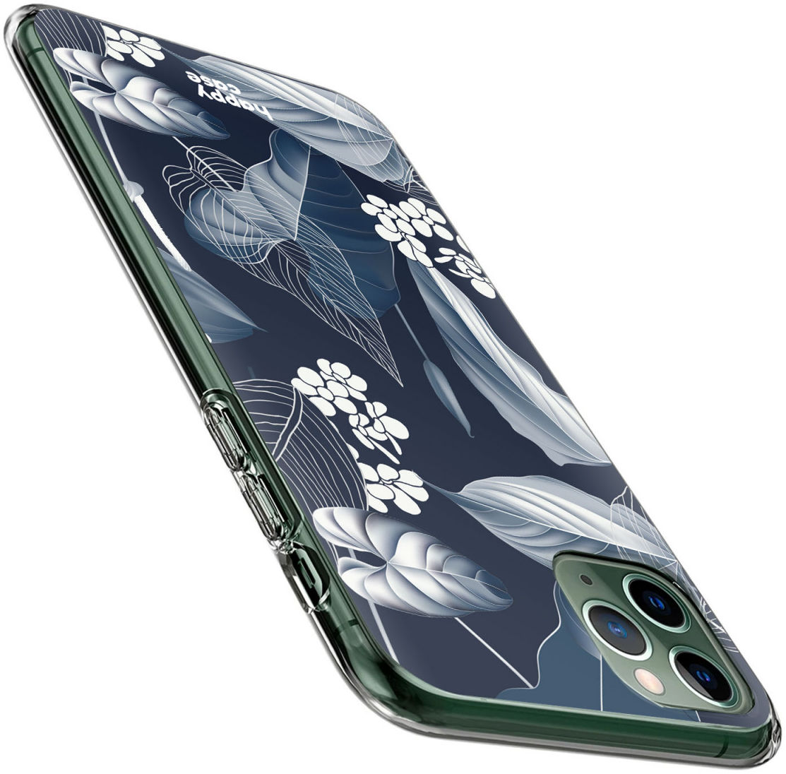 HappyCase iPhone 11 Pro Hoesje Flexibel TPU Blue Leaves Print afbeelding 4