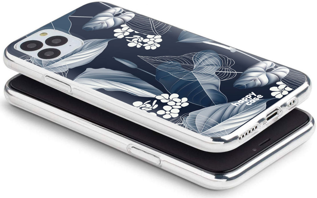HappyCase iPhone 11 Pro Hoesje Flexibel TPU Blue Leaves Print afbeelding 5