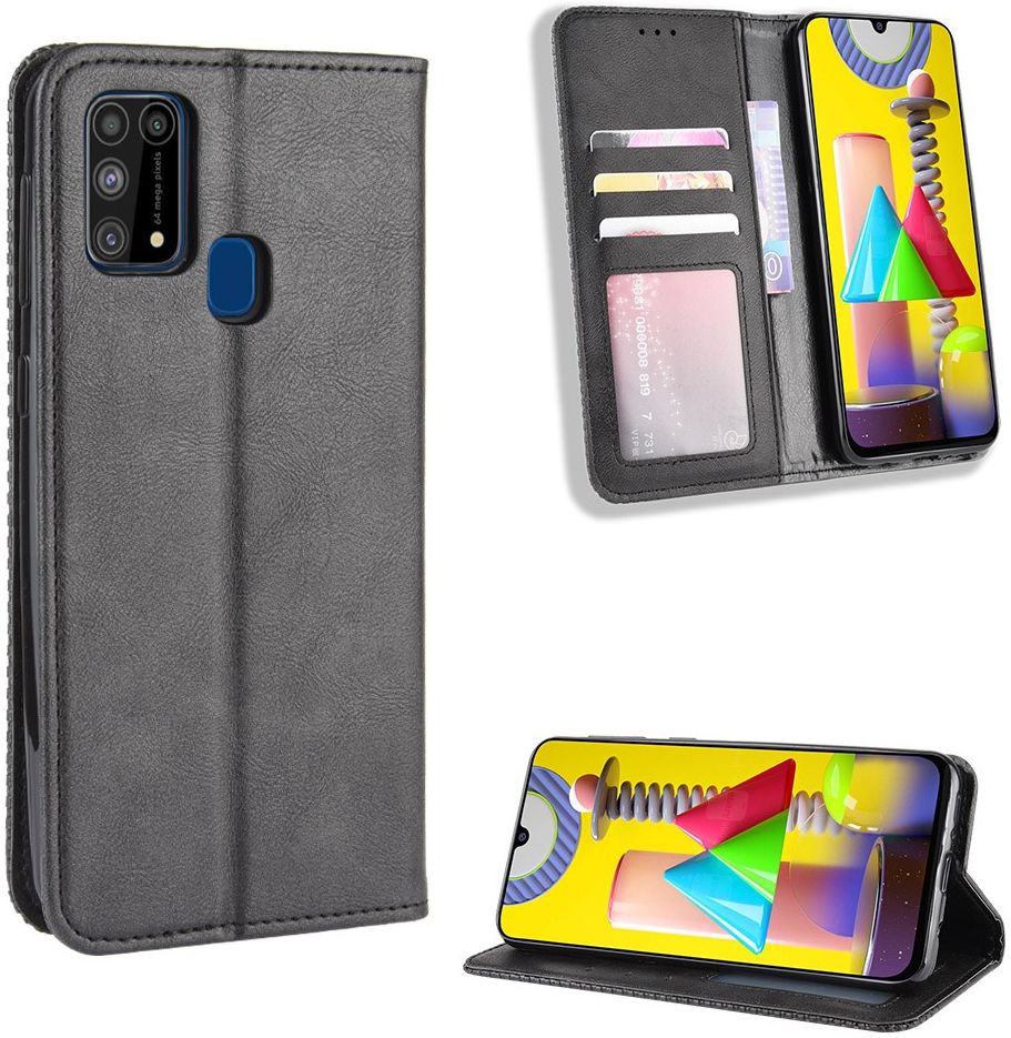 Samsung Galaxy M31 Retro Stijl Kunstleren Portemonnee Hoesje Zwart afbeelding 10