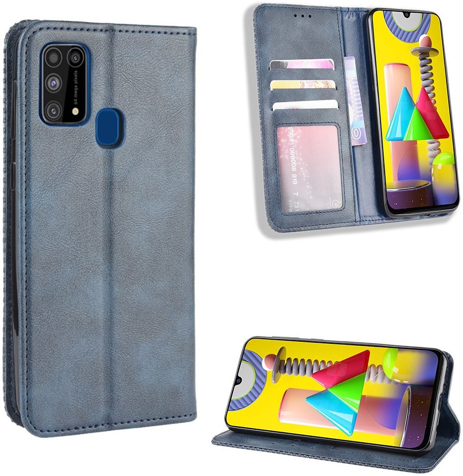 Samsung Galaxy M31 Retro Stijl Kunstleren Portemonnee Hoesje Blauw afbeelding 6
