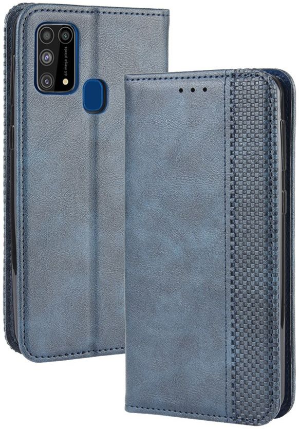 Samsung Galaxy M31 Retro Stijl Kunstleren Portemonnee Hoesje Blauw afbeelding 5