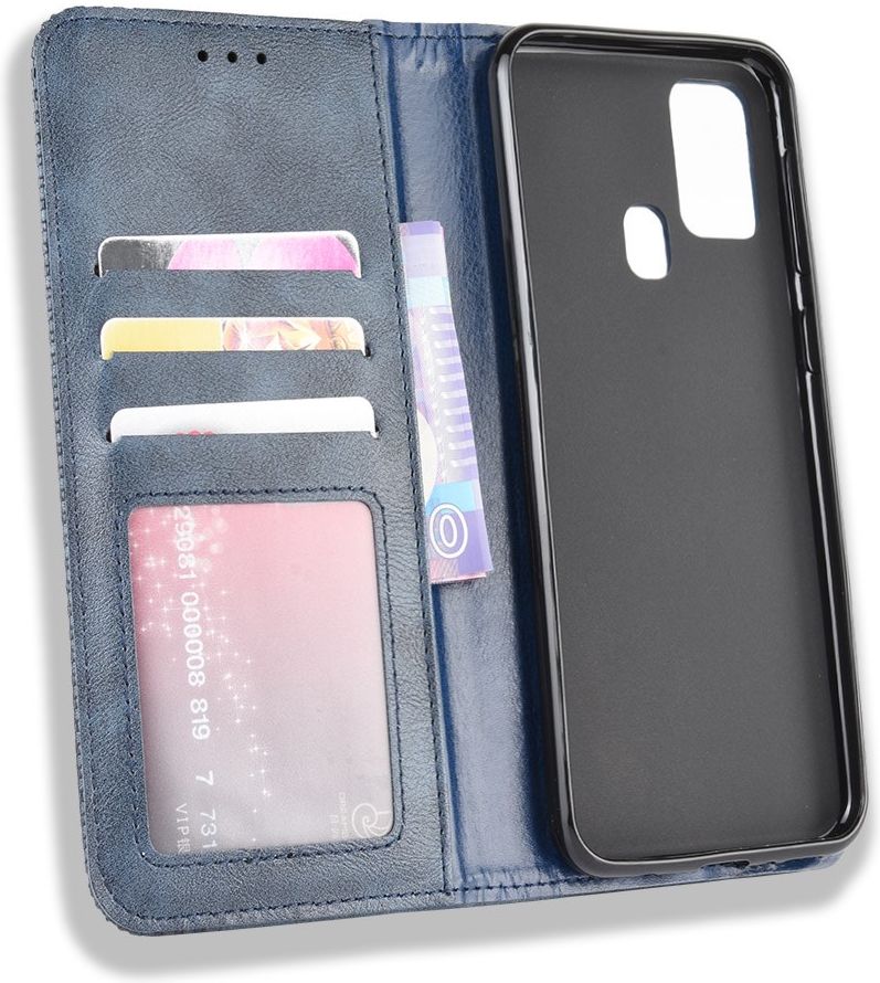 Samsung Galaxy M31 Retro Stijl Kunstleren Portemonnee Hoesje Blauw afbeelding 9