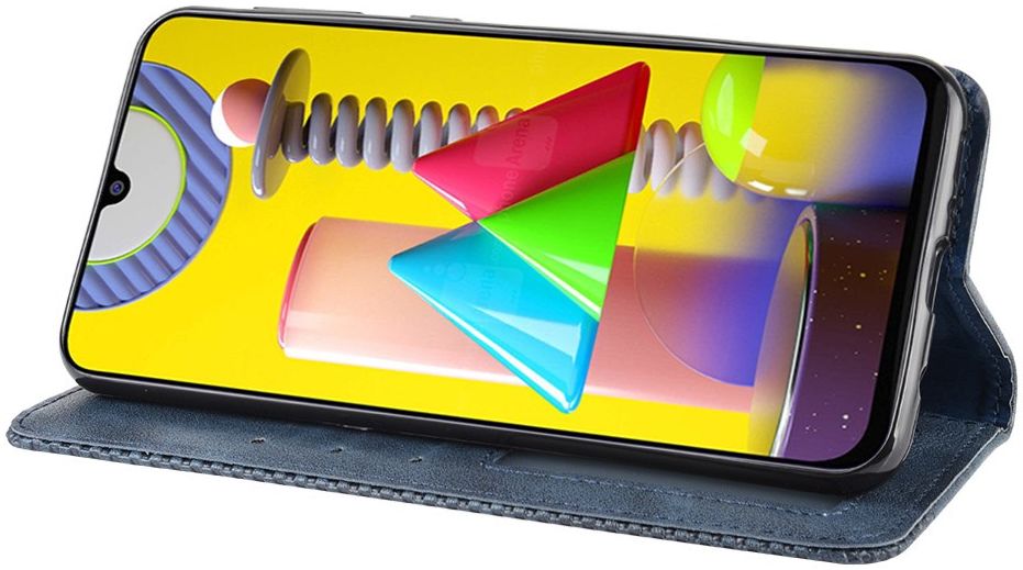 Samsung Galaxy M31 Retro Stijl Kunstleren Portemonnee Hoesje Blauw afbeelding 4