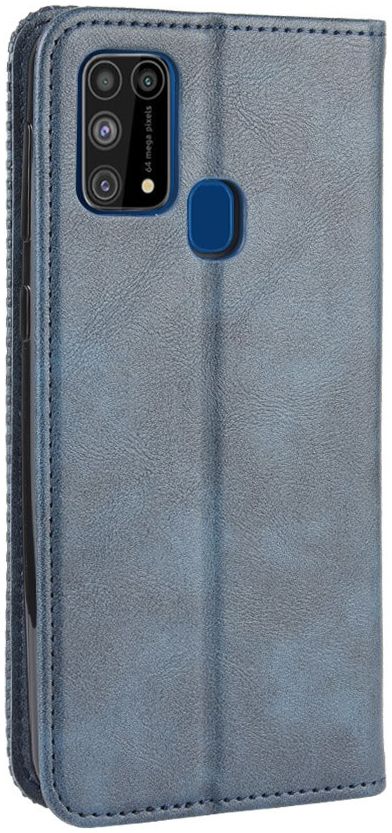 Samsung Galaxy M31 Retro Stijl Kunstleren Portemonnee Hoesje Blauw afbeelding 2