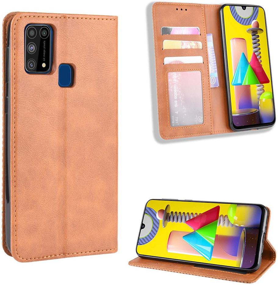 Samsung Galaxy M31 Retro Stijl Kunstleren Portemonnee Hoesje Bruin afbeelding 6