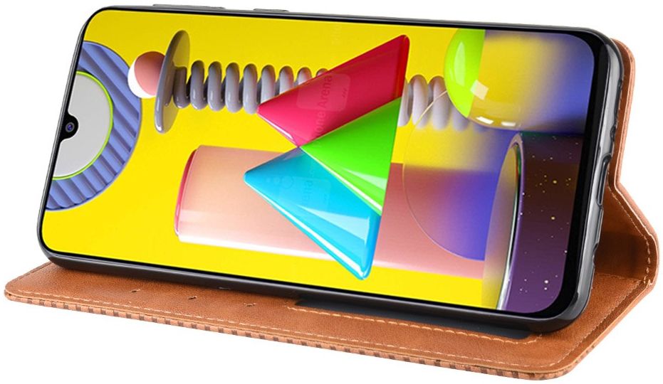 Samsung Galaxy M31 Retro Stijl Kunstleren Portemonnee Hoesje Bruin afbeelding 4