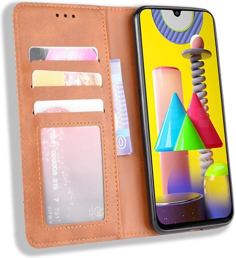 Samsung Galaxy M31 Retro Stijl Kunstleren Portemonnee Hoesje Bruin afbeelding 1