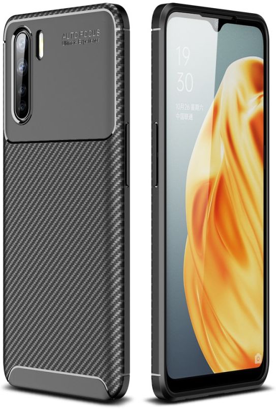 Oppo A91 Hoesje Geborsteld Carbon Zwart afbeelding 2