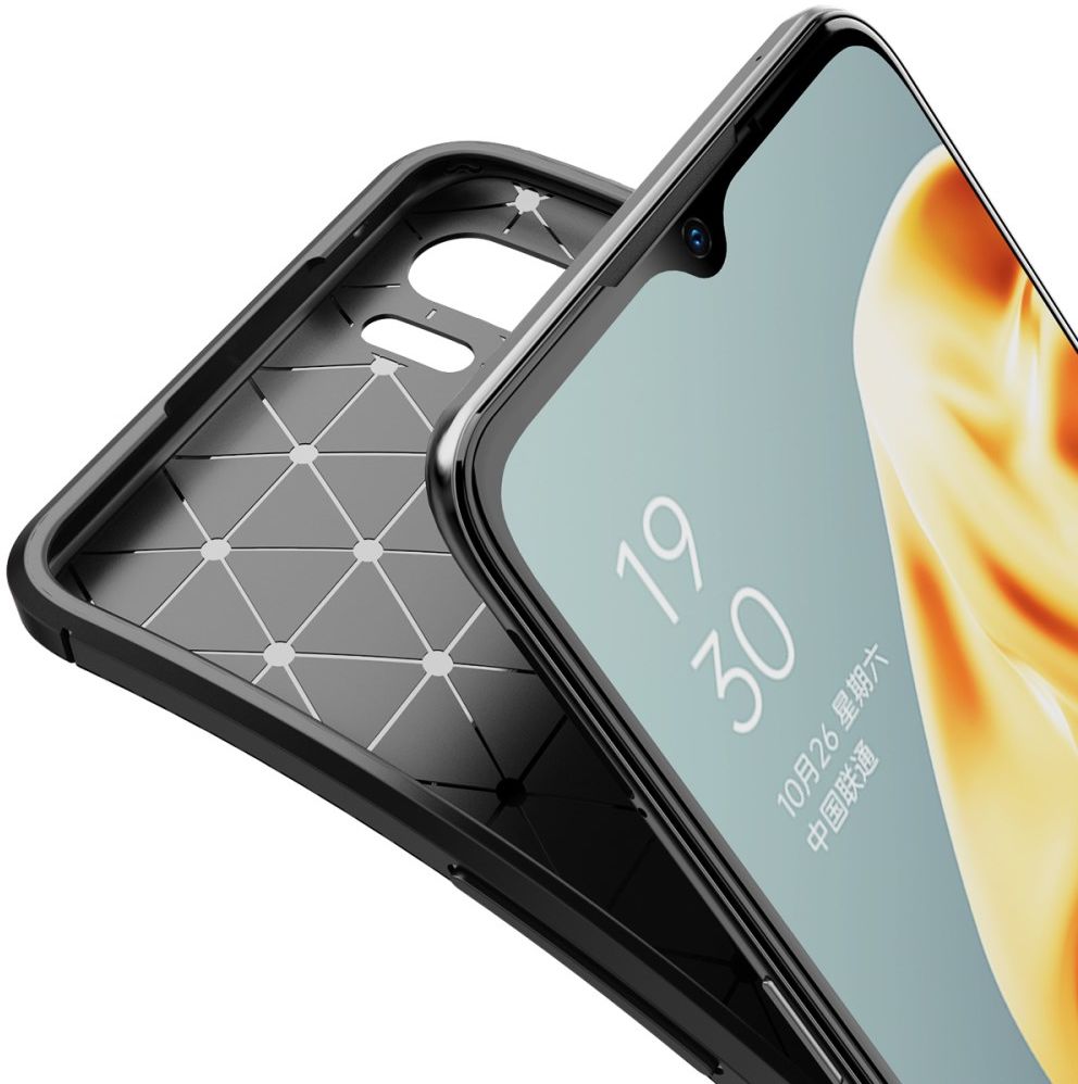 Oppo A91 Hoesje Geborsteld Carbon Zwart afbeelding 4