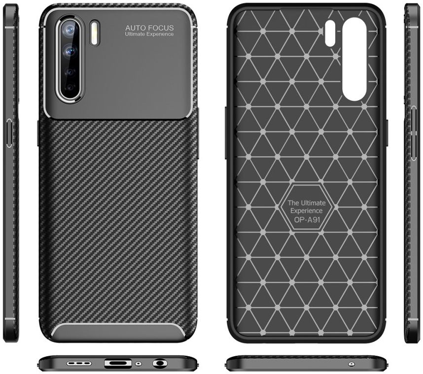 Oppo A91 Hoesje Geborsteld Carbon Zwart afbeelding 8