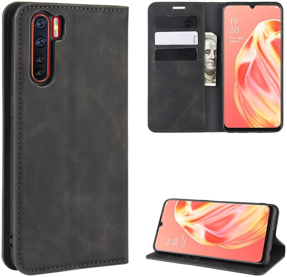 Oppo A91 Hoesje Zijdezacht Kunstleer Portemonnee Zwart afbeelding 7