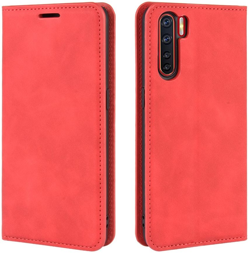 Oppo A91 Hoesje Zijdezacht Kunstleer Portemonnee Rood afbeelding 2