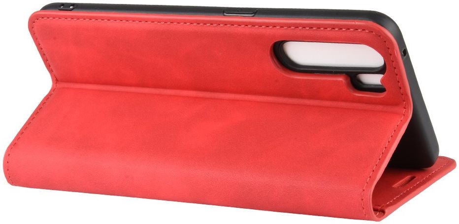Oppo A91 Hoesje Zijdezacht Kunstleer Portemonnee Rood afbeelding 5