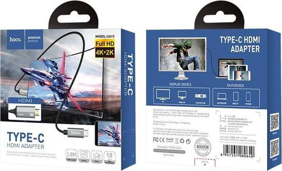 Hoco Thunderbolt 3 USB-C naar 4K HDMI Video Kabel 1.8 Meter Grijs afbeelding 5