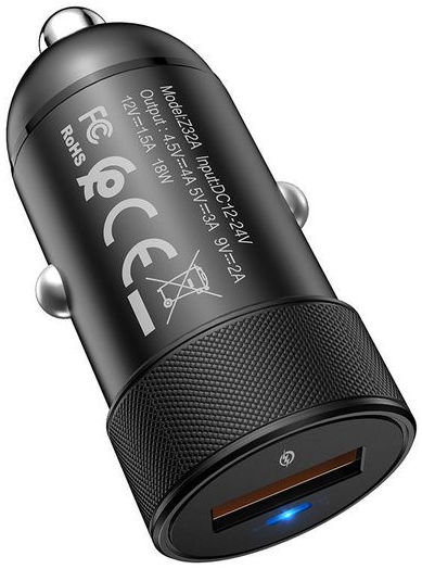 HocoFlash USB Fast Charge Autolader Zwart afbeelding 2