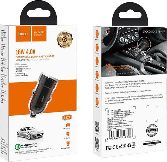 HocoFlash USB Fast Charge Autolader Zwart afbeelding 8