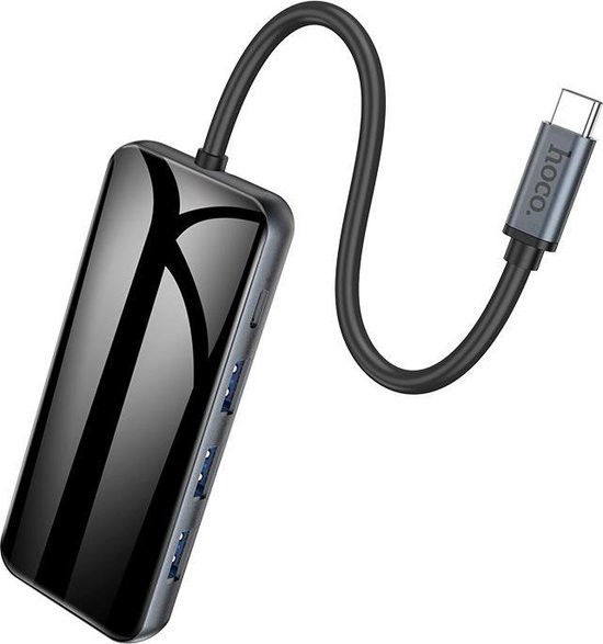 Hoco Easy Universele 5-in-1 USB-C Adapter / 3x USB / HDMI Zwart afbeelding 2