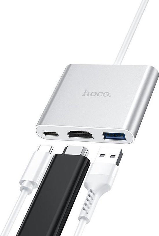 Hoco Easy Universele 3-in-1 USB / PD / HDMI Zilver afbeelding 3