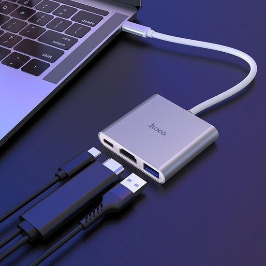 Hoco Easy Universele 3-in-1 USB / PD / HDMI Zilver afbeelding 5