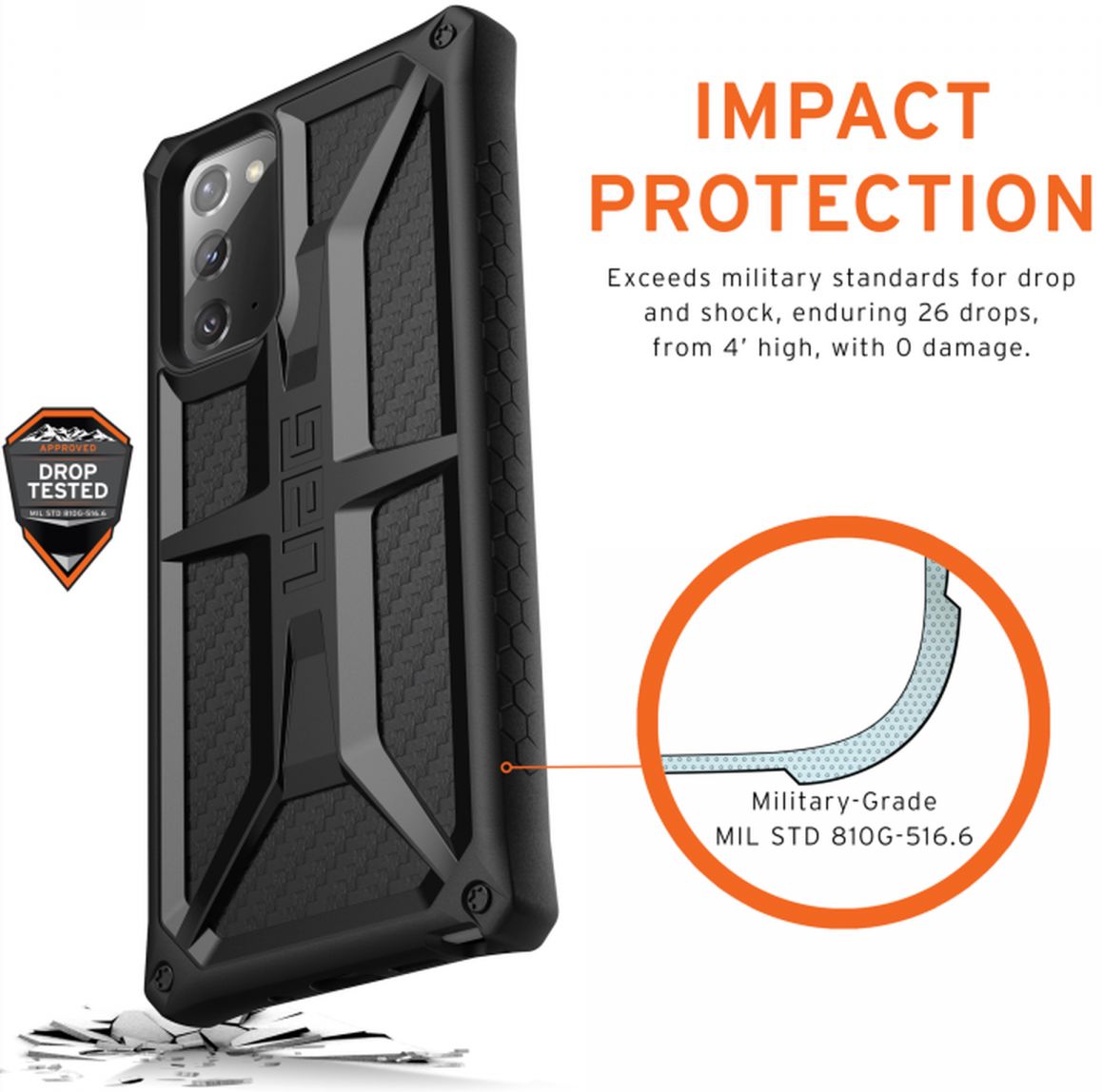 Urban Armor Gear Monarch Samsung Galaxy Note 20 Hoesje Carbon Fiber afbeelding 3
