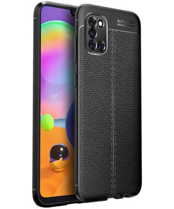Samsung Galaxy A31 Litchi Hoesje TPU met Kunstlederen Textuur Zwart Hoesjes