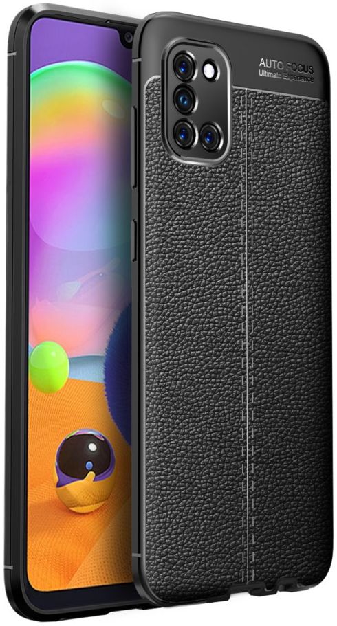 Samsung Galaxy A31 Litchi Hoesje TPU met Kunstlederen Textuur Zwart afbeelding 1