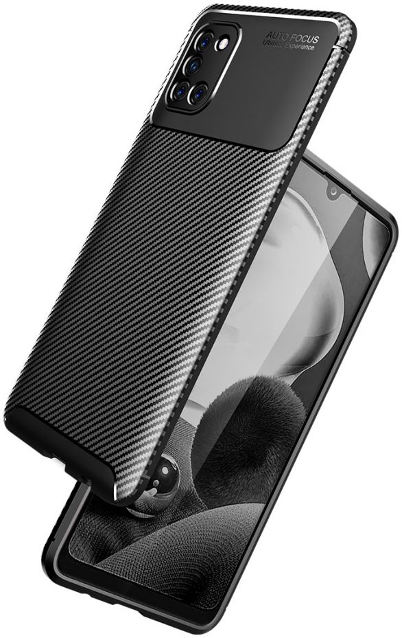 Samsung Galaxy A31 Hoesje Siliconen Carbon TPU Back Cover Zwart afbeelding 2
