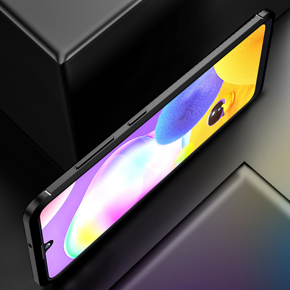 Samsung Galaxy A31 Hoesje Siliconen Carbon TPU Back Cover Zwart afbeelding 7