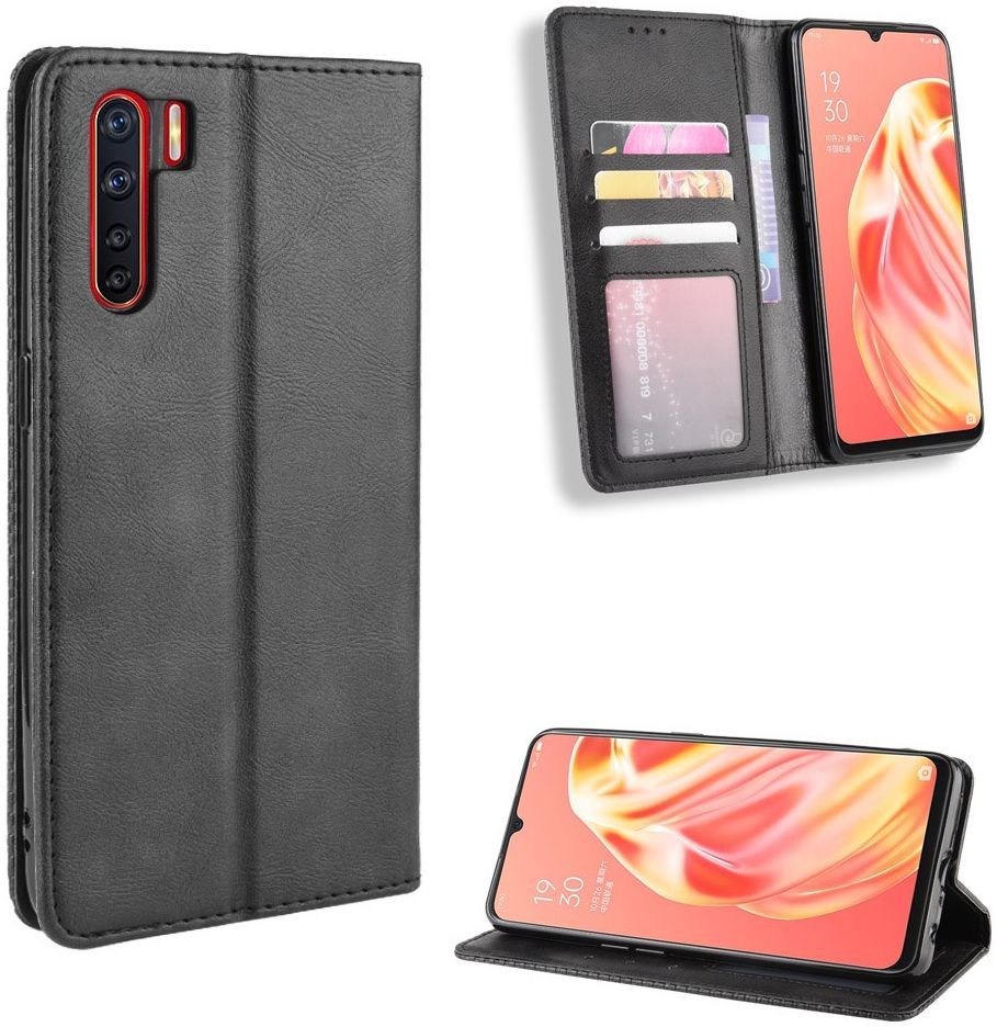 OPPO A91 Vintage Portemonnee Hoesje Zwart afbeelding 4