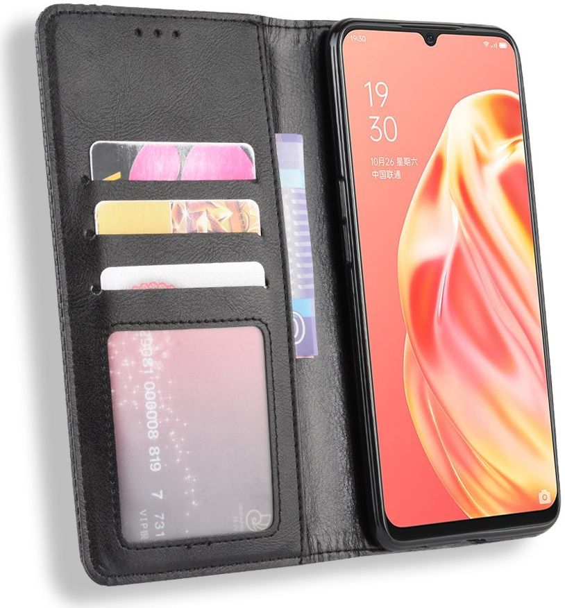 OPPO A91 Vintage Portemonnee Hoesje Zwart afbeelding 2
