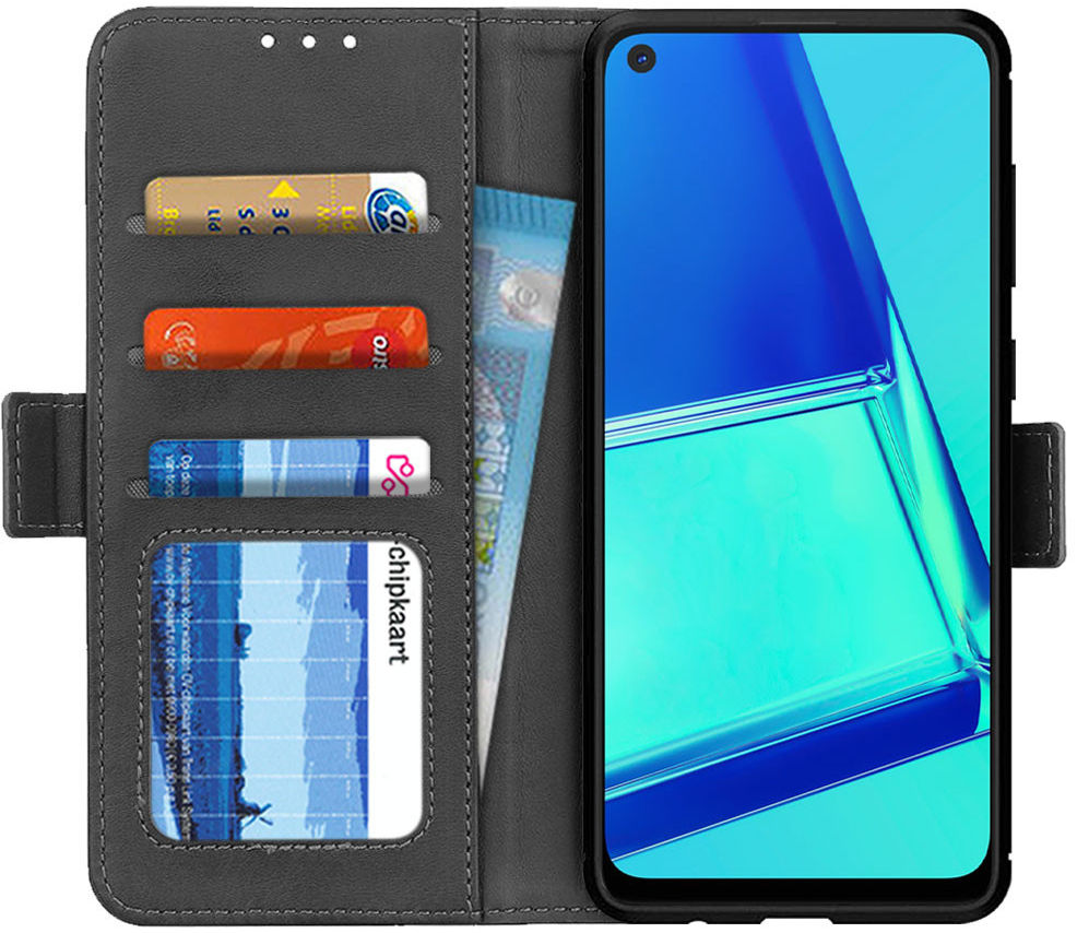 OPPO A52 / A72 Hoesje Portemonnee Kunstleer Book Case Zwart afbeelding 1