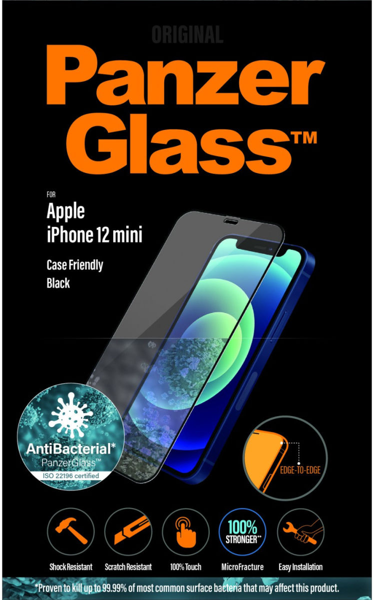 PanzerGlass Apple iPhone 12 Mini  Screenprotector Antibacterieel Zwart afbeelding 1