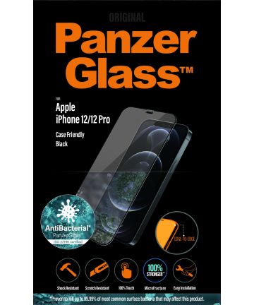 PanzerGlass iPhone 12 / 12 Pro Screenprotector Antibacterieel Zwart Screen Protectors