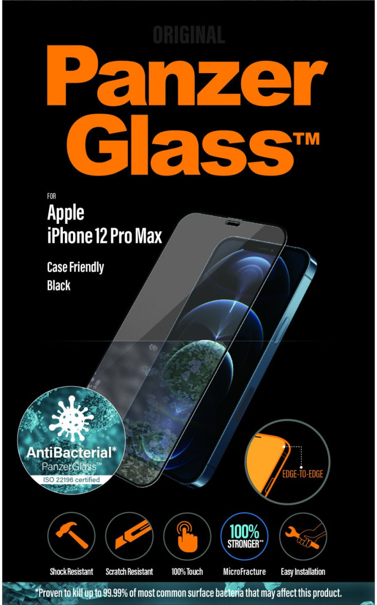PanzerGlass iPhone 12 Pro Max Case Friendly Screenprotector Zwart afbeelding 1