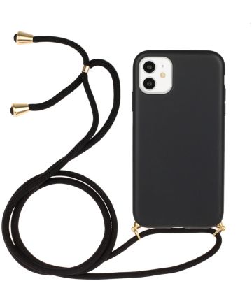 Apple iPhone 11 Hoesje Back Cover Flexibel TPU met Koord Zwart Hoesjes