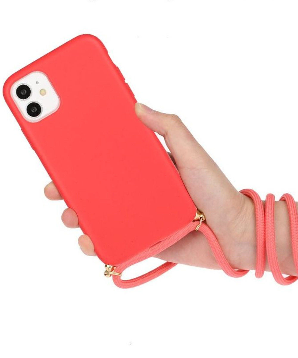 Apple iPhone 11 Hoesje Back Cover Flexibel TPU met Koord Rood afbeelding 2