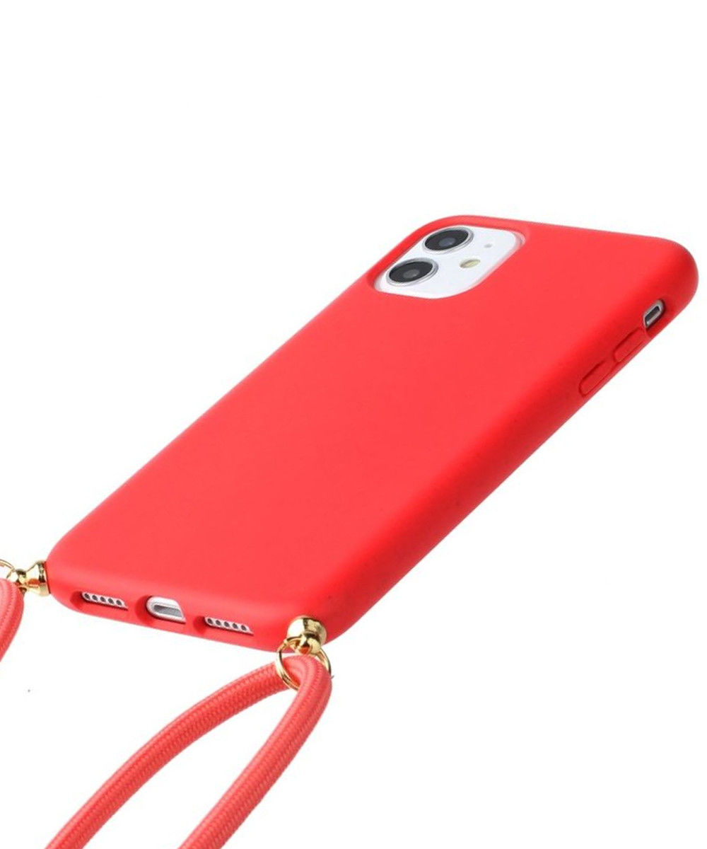 Apple iPhone 11 Hoesje Back Cover Flexibel TPU met Koord Rood afbeelding 3
