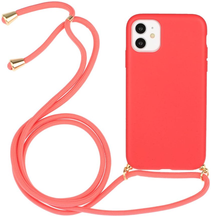 Apple iPhone 11 Hoesje Back Cover Flexibel TPU met Koord Rood afbeelding 1