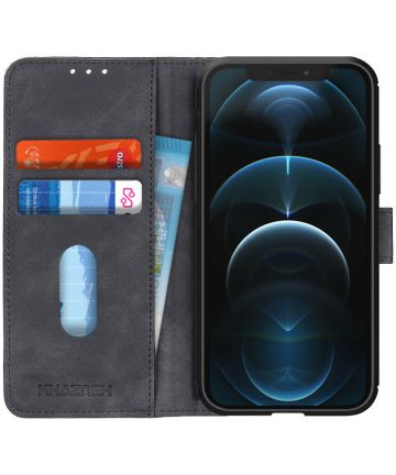 KHAZNEH Apple iPhone 12 Pro Max Hoesje Retro Wallet Book Case Zwart Hoesjes