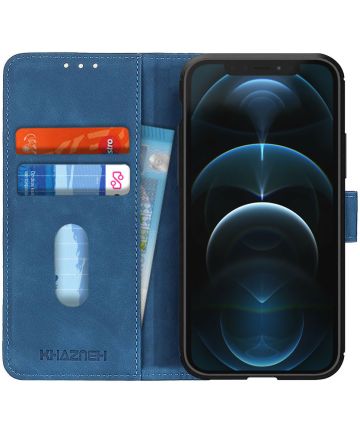 KHAZNEH Apple iPhone 12 Pro Max Hoesje Retro Wallet Book Case Blauw Hoesjes
