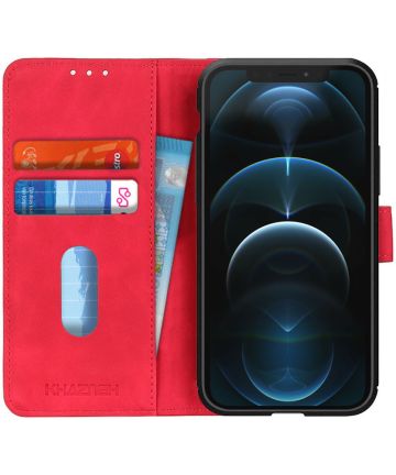 KHAZNEH Apple iPhone 12 Pro Max Hoesje Retro Wallet Book Case Rood Hoesjes