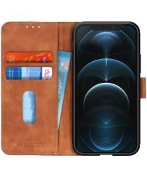 KHAZNEH Apple iPhone 12 Pro Max Hoesje Retro Wallet Book Case Bruin