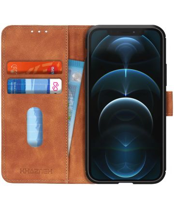 KHAZNEH Apple iPhone 12 Pro Max Hoesje Retro Wallet Book Case Bruin Hoesjes