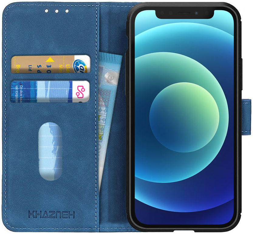 Apple iPhone 12 Mini Hoesje Retro Wallet Book Case Blauw afbeelding 1