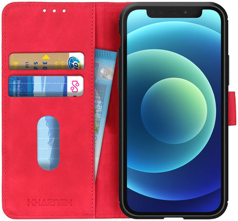 Apple iPhone 12 Mini Hoesje Retro Wallet Book Case Rood afbeelding 1