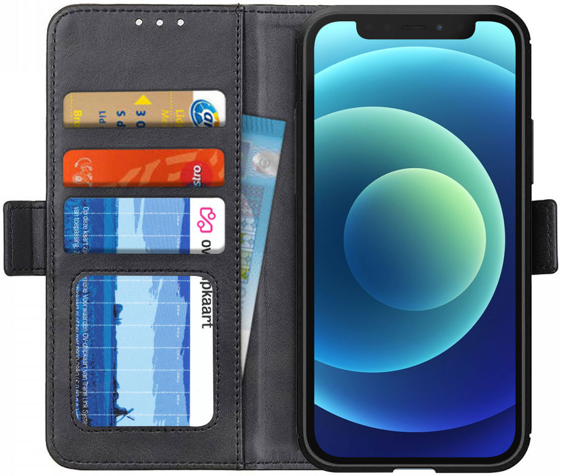 Apple iPhone 12 Mini Hoesje Portemonnee Book Case Zwart afbeelding 1