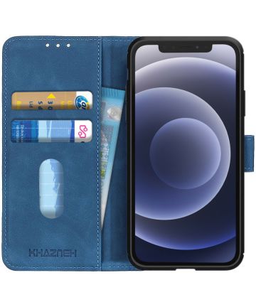 KHAZNEH Apple iPhone 12 / 12 Pro Hoesje Retro Wallet Book Case Blauw Hoesjes