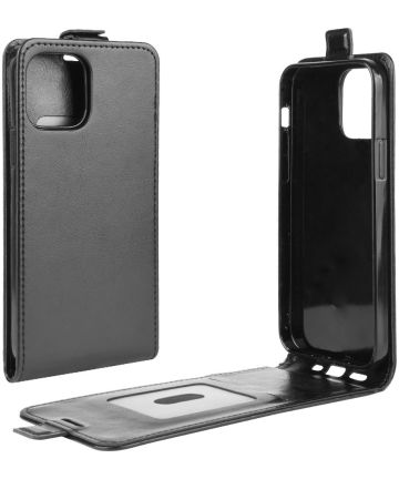 Apple iPhone 12 / 12 Pro Hoesje Verticale Flip Case Kunstleer Zwart Hoesjes