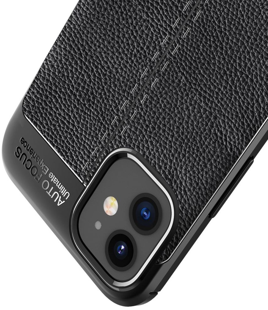 Apple iPhone 12 Mini Hoesje TPU met Kunstleren Coating Zwart afbeelding 2