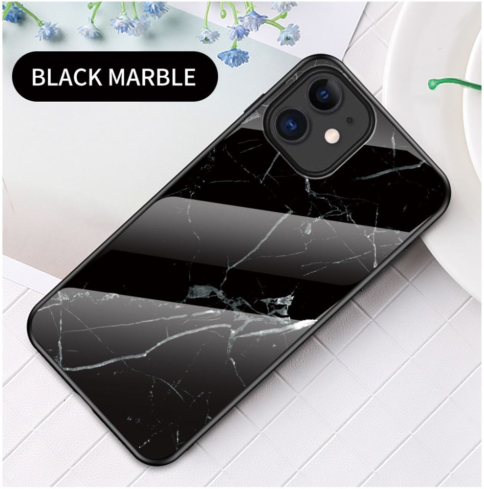Apple iPhone 12 Mini Hoesje Hybride Back Cover Zwart Marmer afbeelding 2